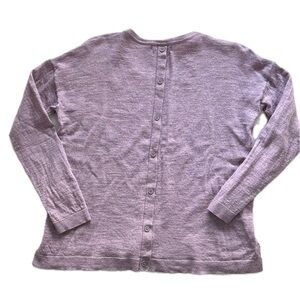 Tahari Merino X-Fine Wool Lavender Sweater Back Button Round Neck Women Large